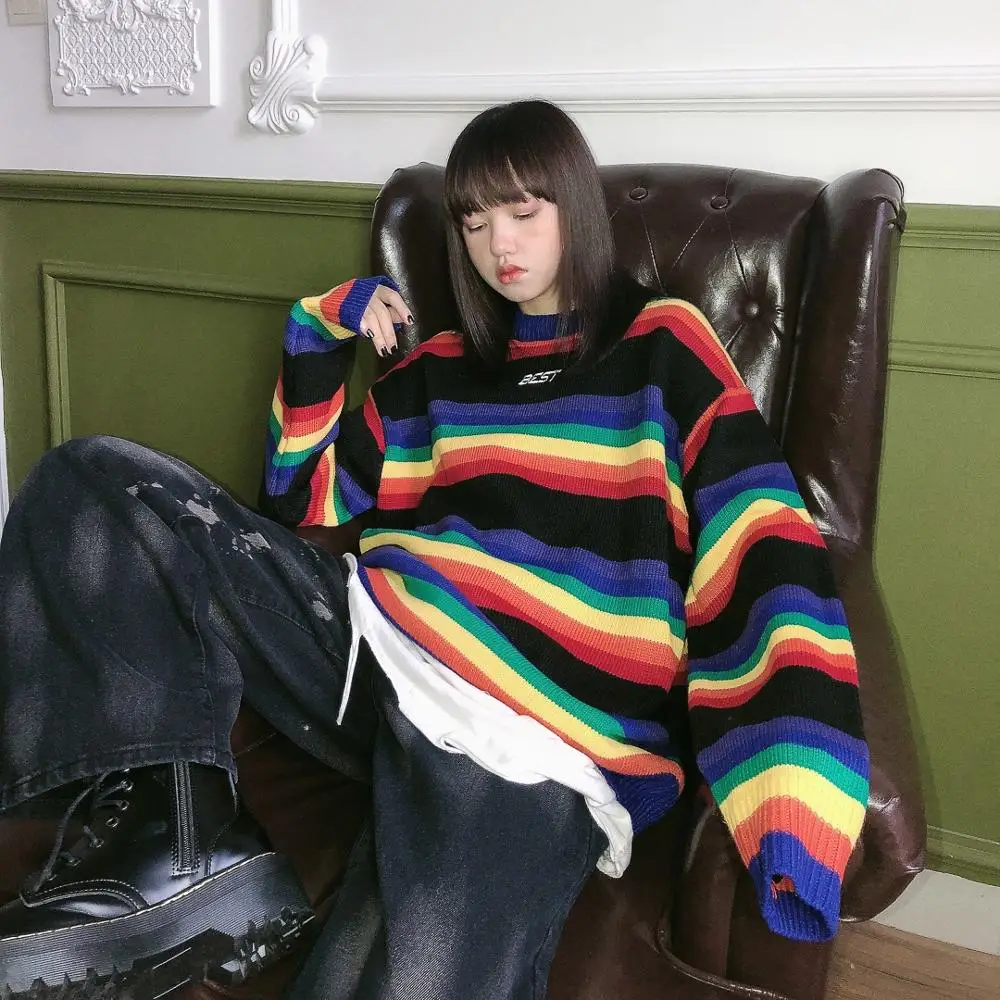 Japanese Vintage sweaters loose Korean fashion 2019 new versatile couple autumn winter rainbow women sweater
Japanese Vintage sweaters loose Korean fashion 2019 new versatile couple autumn winter rainbow women sweater