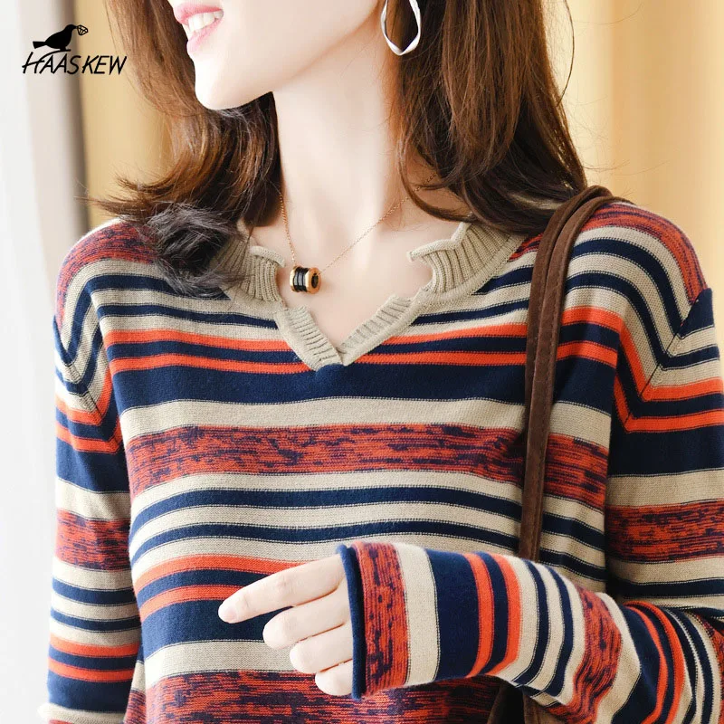 HAASKEW Loose Striped Women's Sweater 2021 Autumn And Winter Fashion Korean Casual Long-Sleeved Knitted Sweater Ladies Pullover
HAASKEW Loose Striped Women's Sweater 2021 Autumn And Winter Fashion Korean Casual Long-Sleeved Knitted Sweater Ladies Pullover