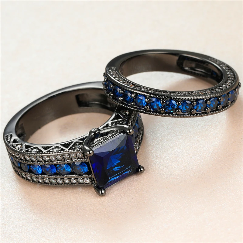 Luxury Female Blue Crystal Stone Ring Set Vintage 14KT Black Gold Wedding Rings For Women Promise Square Zircon Engagement Ring
Luxury Female Blue Crystal Stone Ring Set Vintage 14KT Black Gold Wedding Rings For Women Promise Square Zircon Engagement Ring