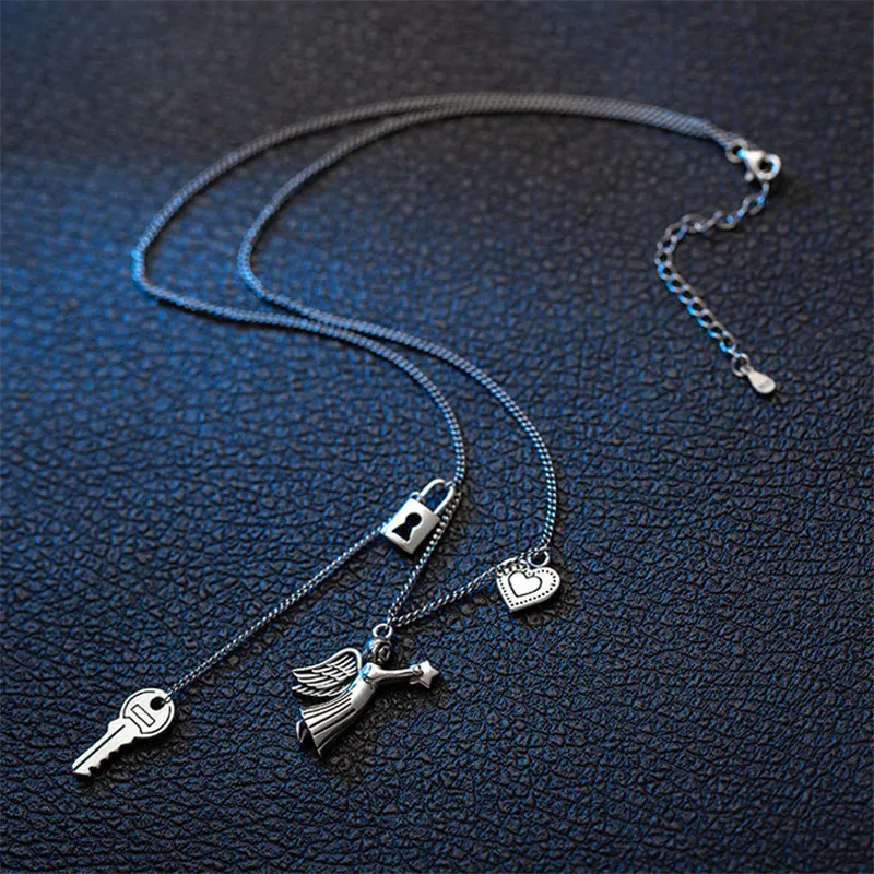 POFUNUO 925 Sterling Silver Vintage Women Necklace Punk Hiphop Female Fashion Angel Wink Heart Key Lock Pendant Charm Necklaces
POFUNUO 925 Sterling Silver Vintage Women Necklace Punk Hiphop Female Fashion Angel Wink Heart Key Lock Pendant Charm Necklaces