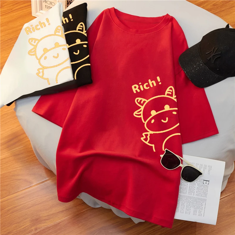 Red Tee Loose O-neck T-shirts Chinese Ox Year Harajuku Summer Short Sleeves Women T Shirt Plus Size Couples Cotton Tops M-5XL
Red Tee Loose O-neck T-shirts Chinese Ox Year Harajuku Summer Short Sleeves Women T Shirt Plus Size Couples Cotton Tops M-5XL