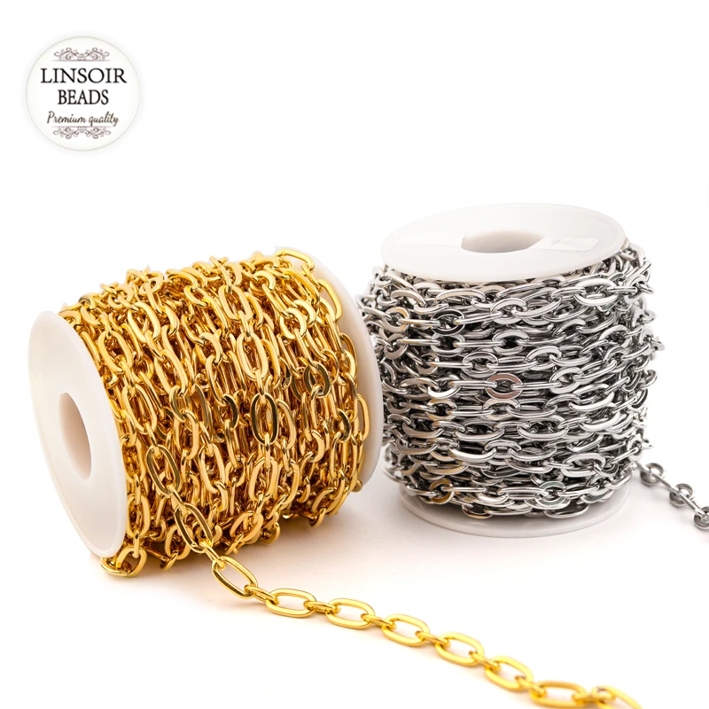 

Linsoir 1 метр 6 мм Ширина Нержавеющая сталь уплотнительное цепи родиево-золото Цвет звено цепи для ожерелья, браслеты, ювелирные изделия делая