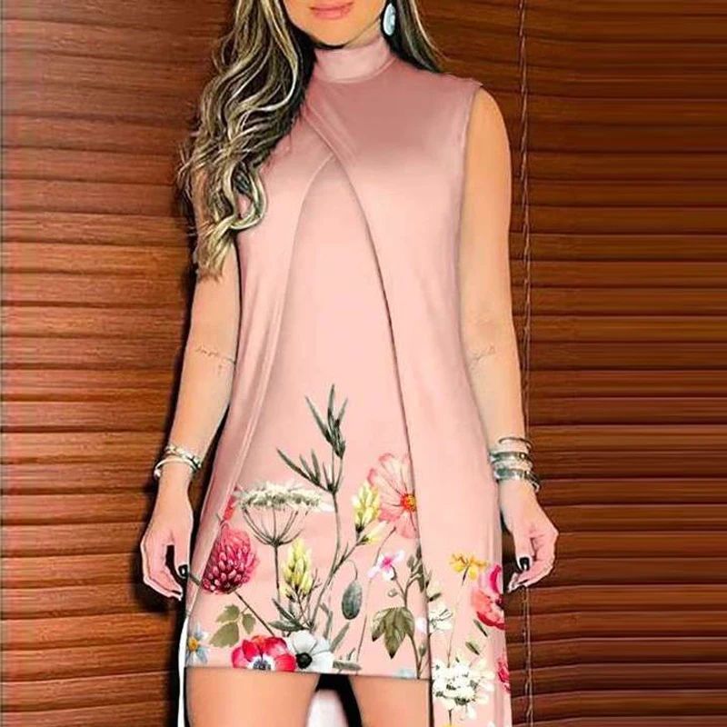 OL printed fake two-piece high neck dress Fashion ladies sleeveless irregular dress Women New Spring summer elegant party dress
OL printed fake two-piece high neck dress Fashion ladies sleeveless irregular dress Women New Spring summer elegant party dress