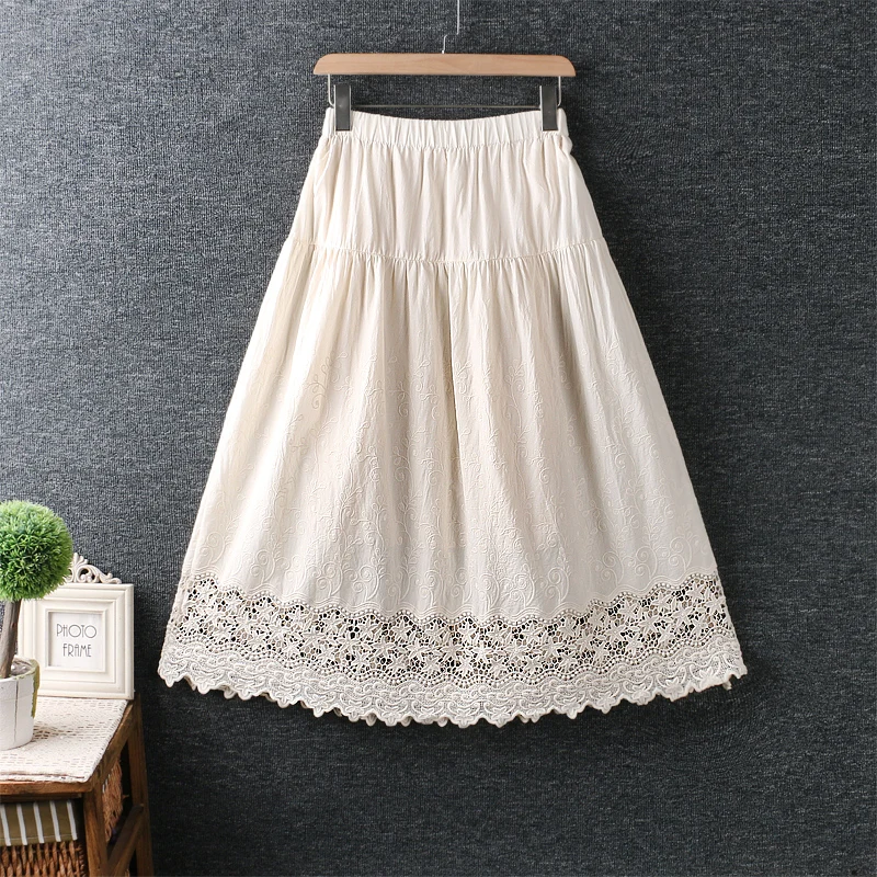 Spring Summer White Long Skirt New Women'S Japanese Sweet Elastic Waist Hollow Water-Soluble Embroidery Cotton Linen Skirt
Spring Summer White Long Skirt New Women'S Japanese Sweet Elastic Waist Hollow Water-Soluble Embroidery Cotton Linen Skirt