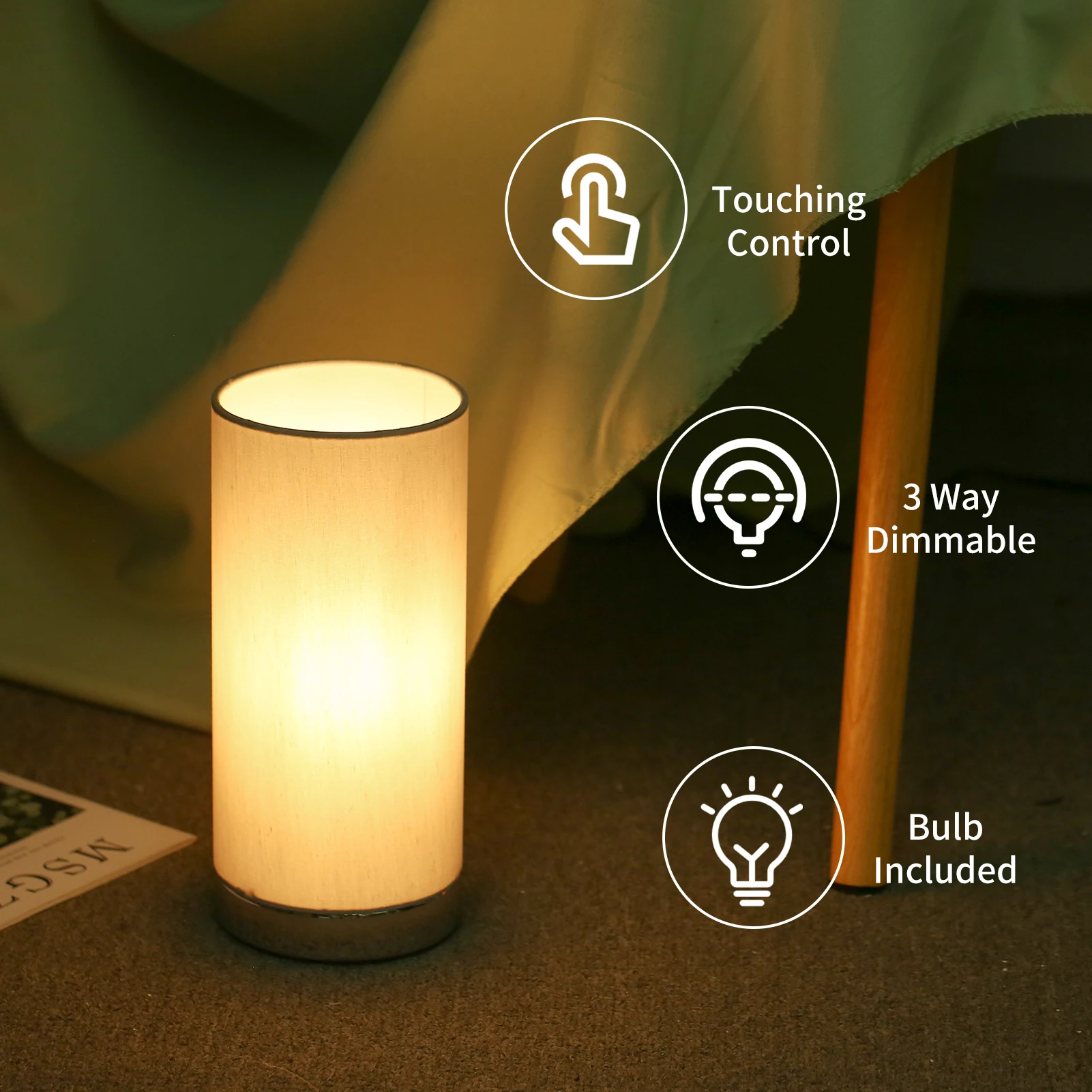 Touching Control Table Light Bedside 3 Way Dimmable Desk Lamp Modern Nightstand Night Lamp with Round Fabric Lampshade Bedroom
Touching Control Table Light Bedside 3 Way Dimmable Desk Lamp Modern Nightstand Night Lamp with Round Fabric Lampshade Bedroom