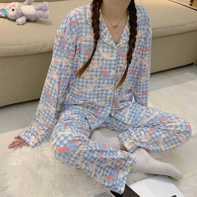 Womens Cute Cartoon Pajamas Set Turn-down Collar Pyjamas Long Sleeves Suit Soft Female Sleepwear Autumn Homewear Home Services
Womens Cute Cartoon Pajamas Set Turn-down Collar Pyjamas Long Sleeves Suit Soft Female Sleepwear Autumn Homewear Home Services