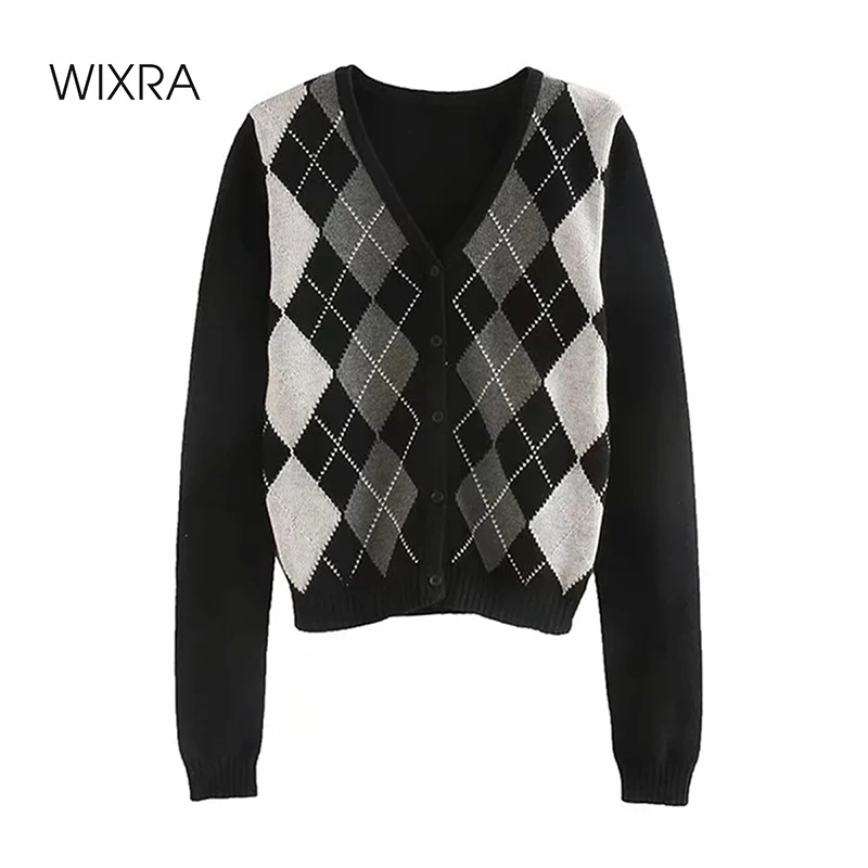 Wixra Women's Vintage Cardigan Sweater Autumn 2020 Geometric Pattern V-Neck British Style Full Sleeve Sweaters Female Tops
Wixra Women's Vintage Cardigan Sweater Autumn 2020 Geometric Pattern V-Neck British Style Full Sleeve Sweaters Female Tops