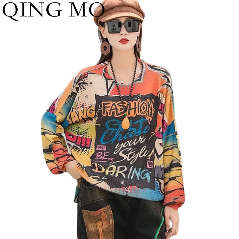 QING MO Fashion Retro Print Knitted Pullover Sweater Loose Large Size Irregular Round Neck Pullover Sweater Autumn Winter TT198Q
QING MO Fashion Retro Print Knitted Pullover Sweater Loose Large Size Irregular Round Neck Pullover Sweater Autumn Winter TT198Q