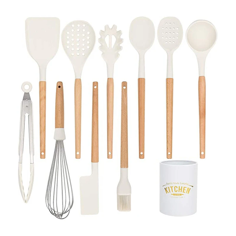 11 Pcs White Silicone Kitchen Cooking Utensils Set with Wooden Handle Non-Stick Cookware Spatula Pasta Bucket Baking Accessories
11 Pcs White Silicone Kitchen Cooking Utensils Set with Wooden Handle Non-Stick Cookware Spatula Pasta Bucket Baking Accessories