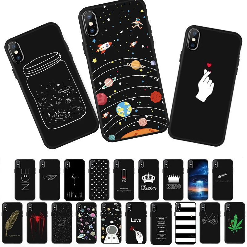 Силиконовый ударопрочный черный чехол с рисунком для iPhone 6S Plus 7 8 5 5S SE XR X XS MAX 6