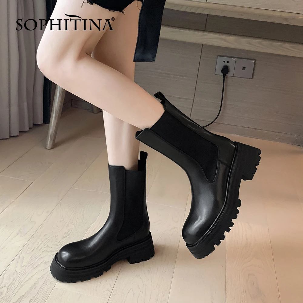 Женские ботинки челси SOPHITINA, лаконичные базовые полусапожки из натуральной кожи, с круглым носком, Прошитые, без застежки, ручная работа, WO692
Женские ботинки челси SOPHITINA, лаконичные базовые полусапожки из натуральной кожи, с круглым носком, Прошитые, без застежки, ручная работа, WO692