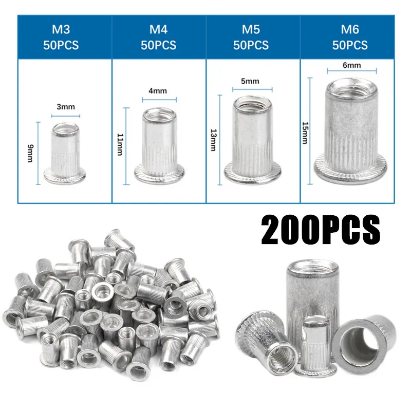 200PCS Aluminum Alloy Rivet Nut M3 M4 M5 M6 Flat Head Threaded Rivet Insert Nutsert Cap Rivet Nut Assortment Kit
200PCS Aluminum Alloy Rivet Nut M3 M4 M5 M6 Flat Head Threaded Rivet Insert Nutsert Cap Rivet Nut Assortment Kit