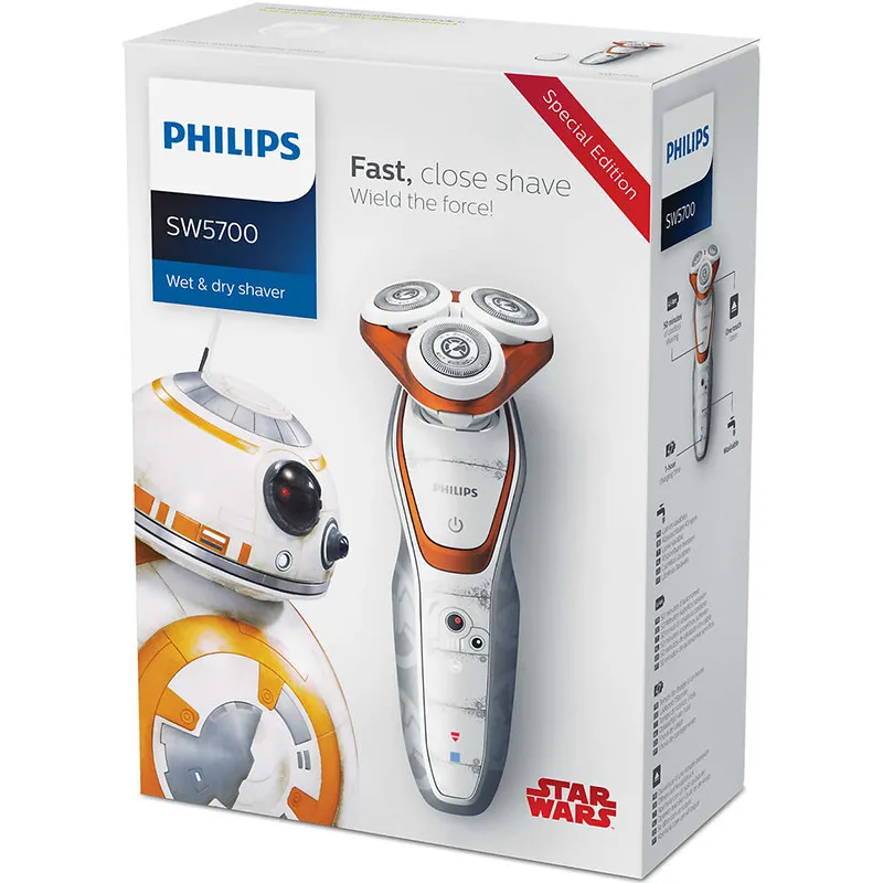 

Philips SW5700 Star Wars Edition Shaver Wet and Dry Rechargeable Electric Razor with Smart Click Precision Trimmer for Men Care