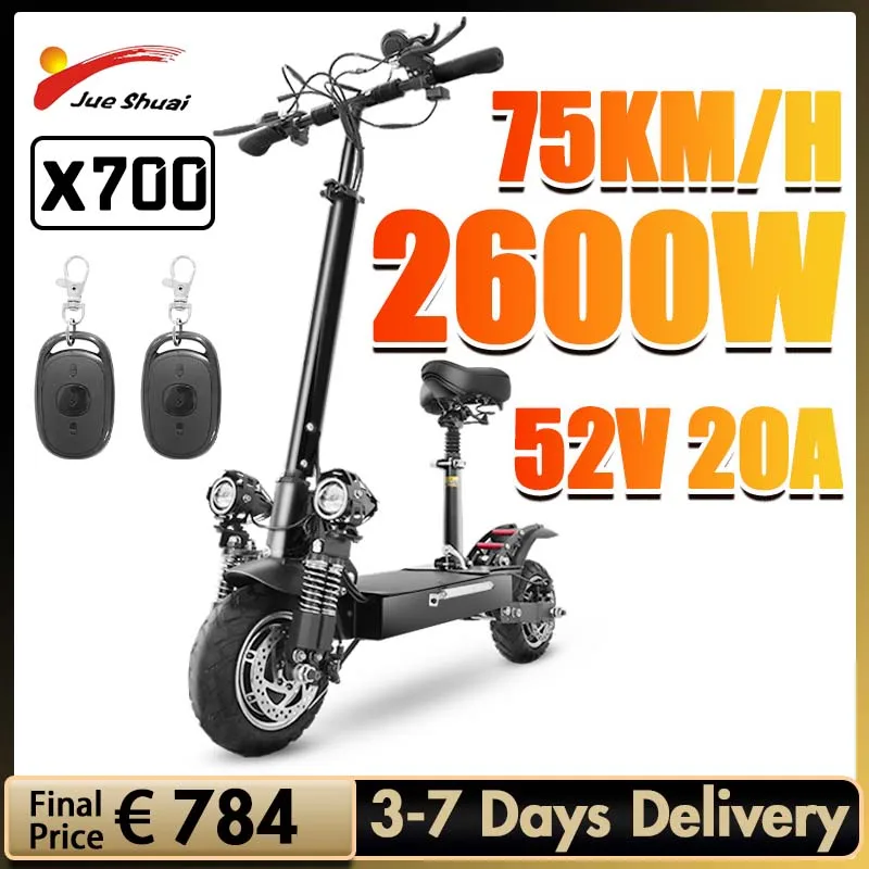 Электрический скутер Jueshuai X700, 2600 Вт, двойной мотор, 52 в, 20 А, аккумулятор для взрослых, 75 км/ч
Электрический скутер Jueshuai X700, 2600 Вт, двойной мотор, 52 в, 20 А, аккумулятор для взрослых, 75 км/ч
