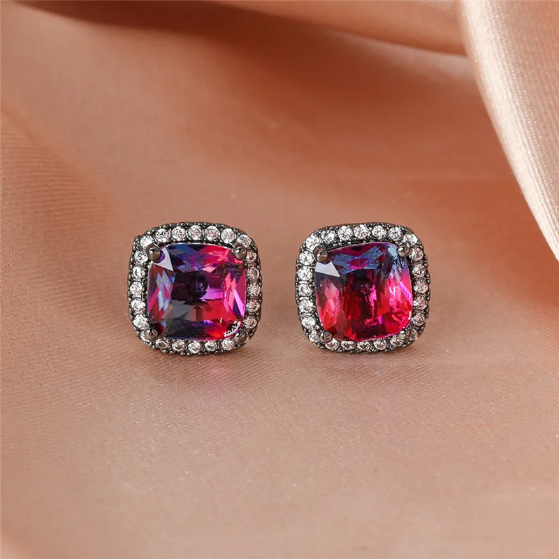 Elegant Female Rainbow Crystal Stone Jewelry Charm Black Gold Color Wedding Earrings Cute Square Zircon Stud Earrings For Women 
Elegant Female Rainbow Crystal Stone Jewelry Charm Black Gold Color Wedding Earrings Cute Square Zircon Stud Earrings For Women