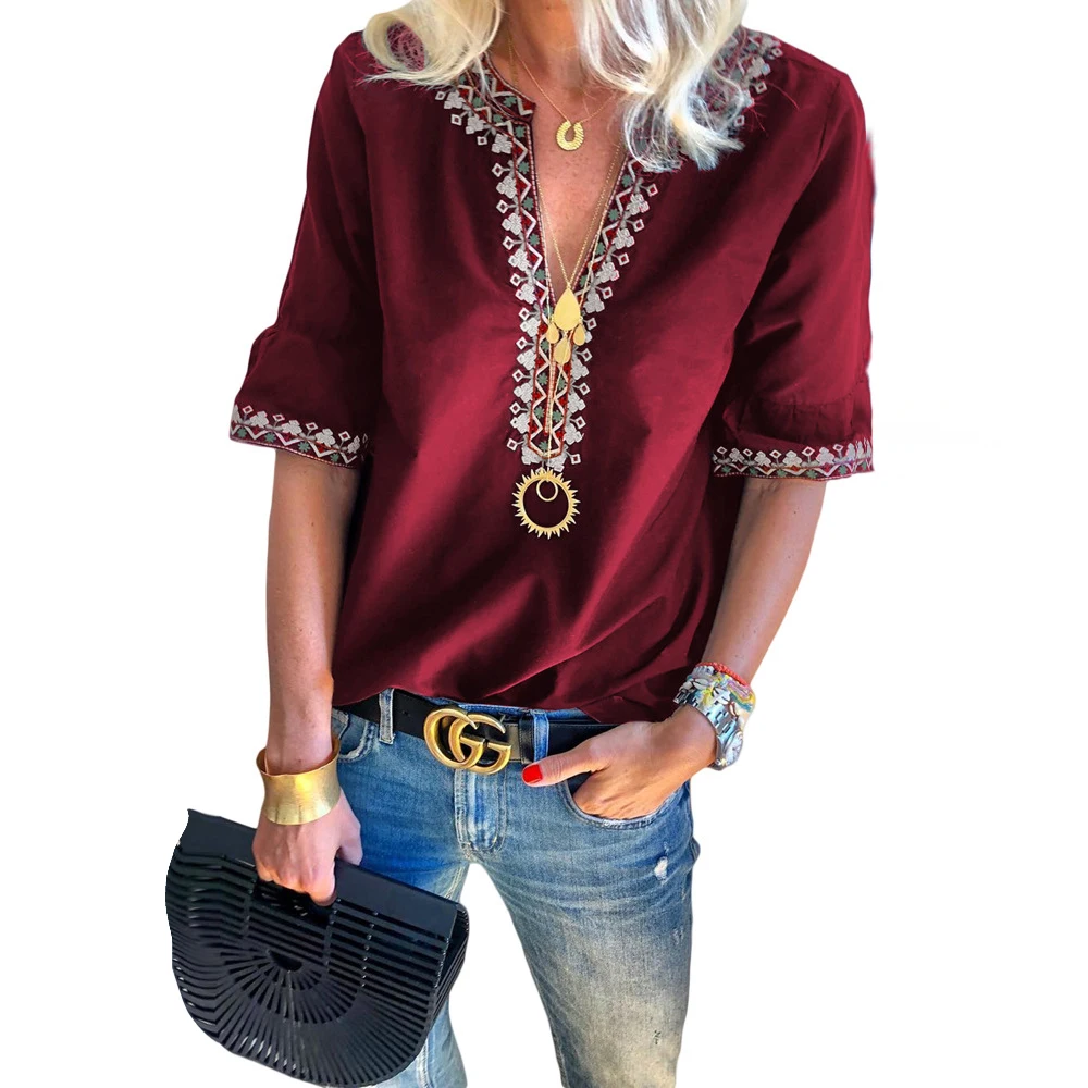 New Elegant V-Neck Tops Women 2021 Casual Half Sleeve Plus Size Print Blouse Shirt Summer Loose Streetwear Pullover Blusa
New Elegant V-Neck Tops Women 2021 Casual Half Sleeve Plus Size Print Blouse Shirt Summer Loose Streetwear Pullover Blusa