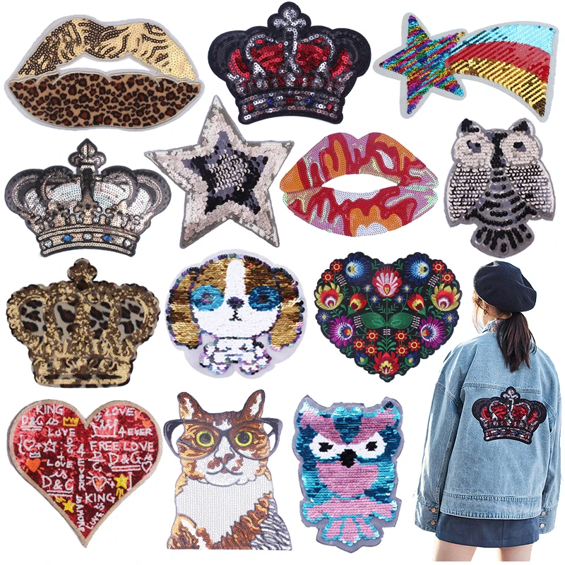 Prajna Fashion Leopard Stripes Sequined Patches For Clothing Crown Heart Girl Dress Sew On Stickers Animals Sequin Applique Jean
Prajna Fashion Leopard Stripes Sequined Patches For Clothing Crown Heart Girl Dress Sew On Stickers Animals Sequin Applique Jean