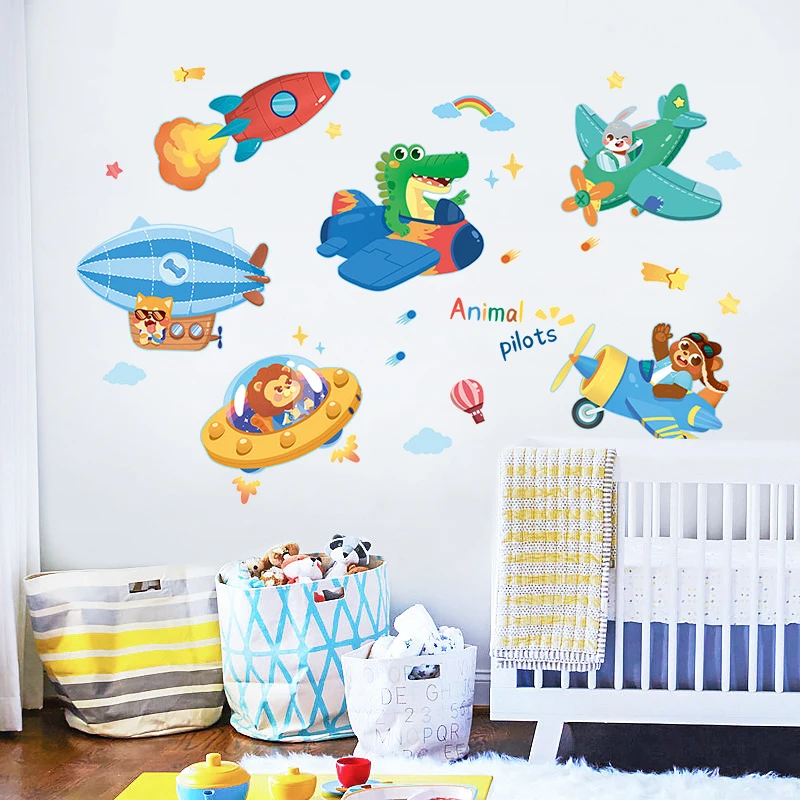 Cartoon Animal Pilots Airplane Wall Stickers For Kids Room Boys Bedroom Decor Cabinet Door Sticker Home Decor Wall Decoration 
Cartoon Animal Pilots Airplane Wall Stickers For Kids Room Boys Bedroom Decor Cabinet Door Sticker Home Decor Wall Decoration