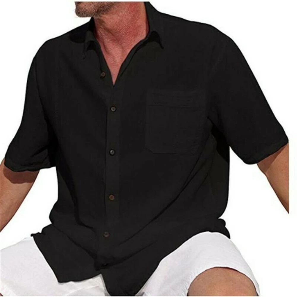 Men's short-sleeved T-shirt lapel collar button solid color linen shirt casual slim fit plus size spring and summer
Men's short-sleeved T-shirt lapel collar button solid color linen shirt casual slim fit plus size spring and summer