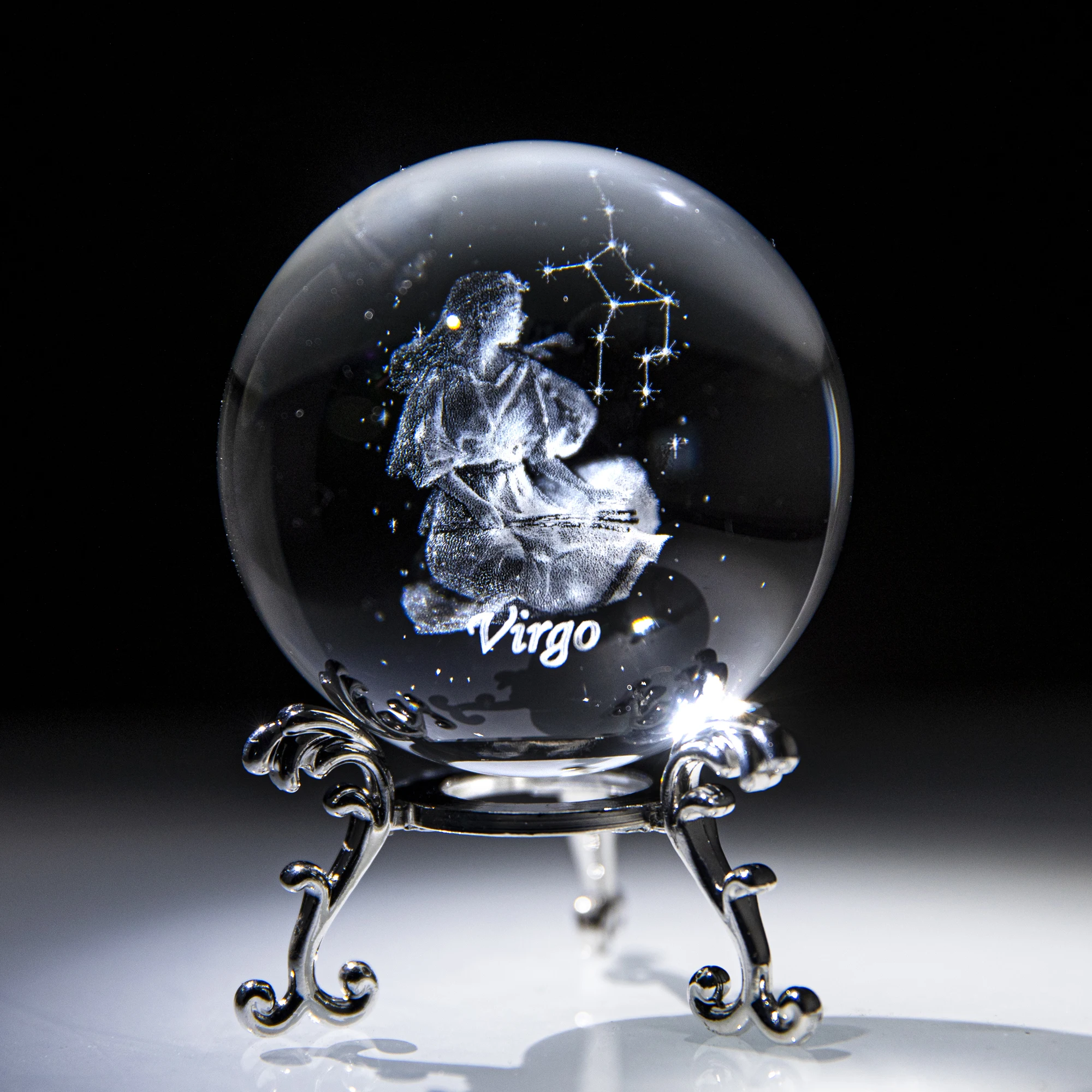 

H&D 60mm 3D Carving Virgo Crystal Ball Paperweight with Stand Healing Meditation Glass Sphere Fengshui Home Decor Creative Gift