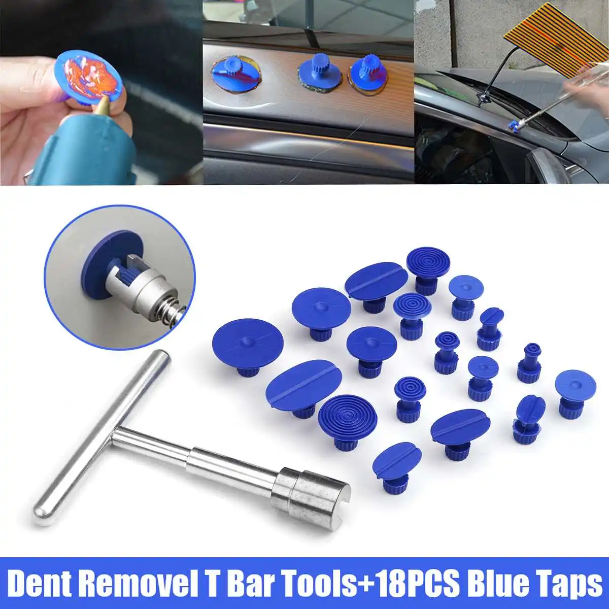

19PCS Car Dent Lifter Repair Tool Paintless Dent Remove T-Bar Slide Hammer with Tabs Puller for Hail and Door Ding Removal