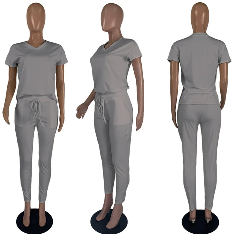 Summer v-neck two-piece short-sleeved sweatshirt + pantsuit and pocket sportswear suit for women
Summer v-neck two-piece short-sleeved sweatshirt + pantsuit and pocket sportswear suit for women