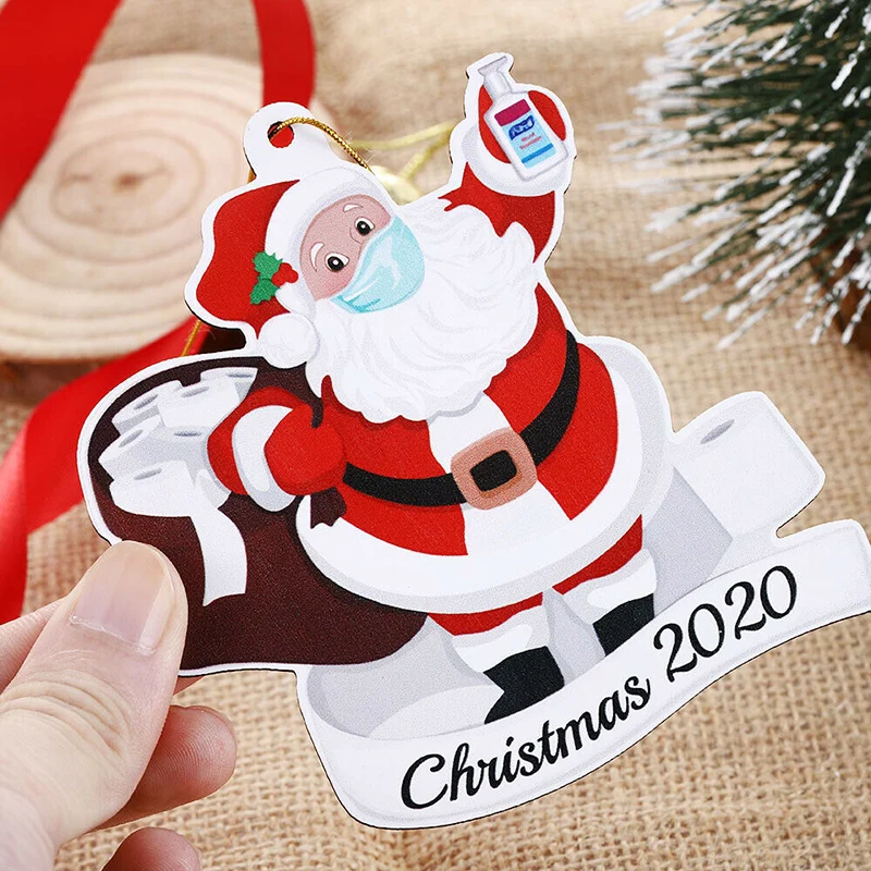 Christmas Ornament Doll Snowman Tree Pendant Crafts With Rope Distancing Santa Claus With Mask Decoration