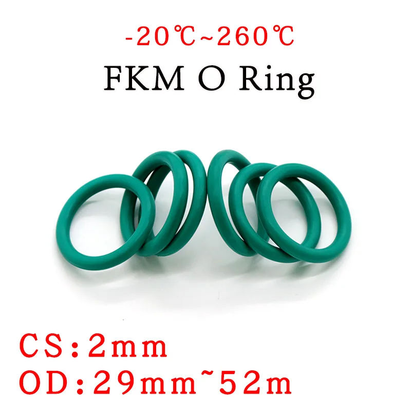 10pcs CS 2mm OD 29~52mm Green FKM Fluorine Rubber O Ring Sealing Gasket Insulation Oil High Temperature Resistance Green
10pcs CS 2mm OD 29~52mm Green FKM Fluorine Rubber O Ring Sealing Gasket Insulation Oil High Temperature Resistance Green