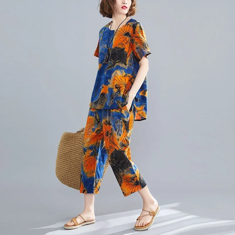 Middle-aged Women Tracksuit 2021 Summer Cotton Linen Sets Loose Printed Top and Pants Suits Fashion Casual Suit Plus Size Y868
Middle-aged Women Tracksuit 2021 Summer Cotton Linen Sets Loose Printed Top and Pants Suits Fashion Casual Suit Plus Size Y868