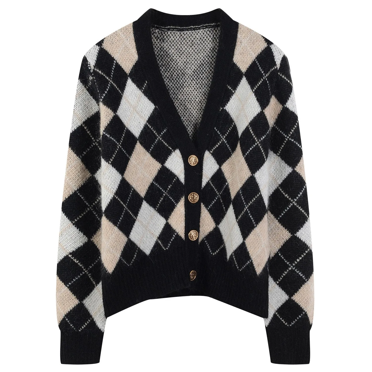 2021 French Retro Diamond Lattice Knitted Cardigan Top Spring and Autumn Loose Outer V-Neck Sweater Women's Cardigan
2021 French Retro Diamond Lattice Knitted Cardigan Top Spring and Autumn Loose Outer V-Neck Sweater Women's Cardigan