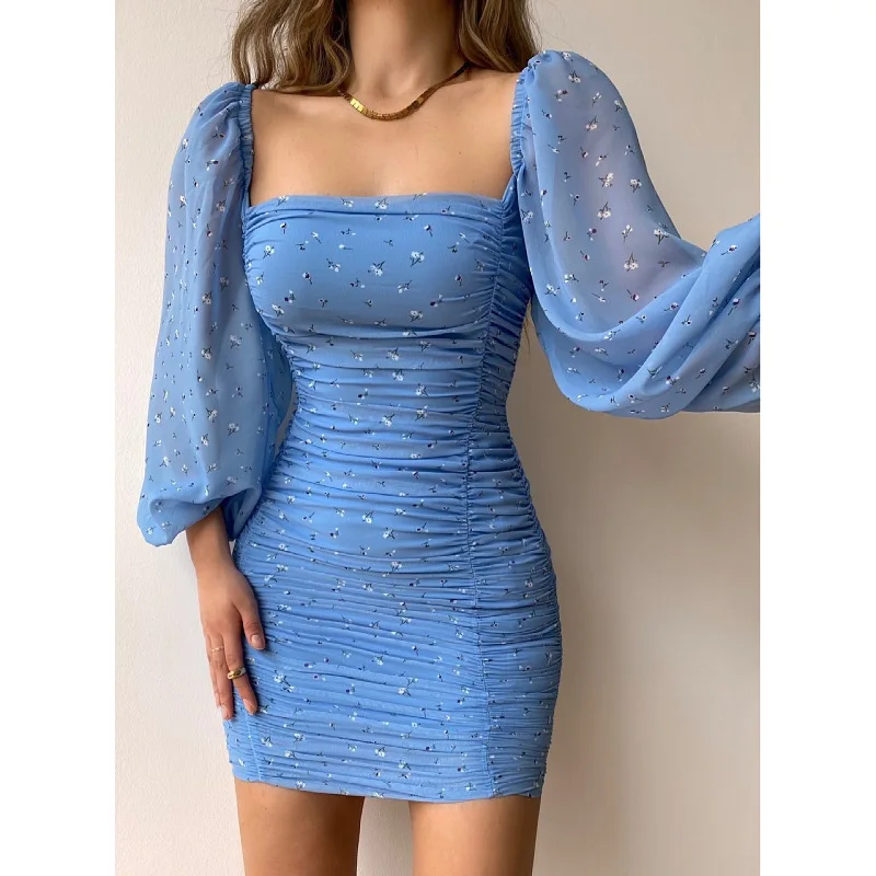 Pleated Bodycon Mini Dress Women Tight Chiffon Dress Square Collar Puff Sleeve Slim Fits Sheath Dress
Pleated Bodycon Mini Dress Women Tight Chiffon Dress Square Collar Puff Sleeve Slim Fits Sheath Dress