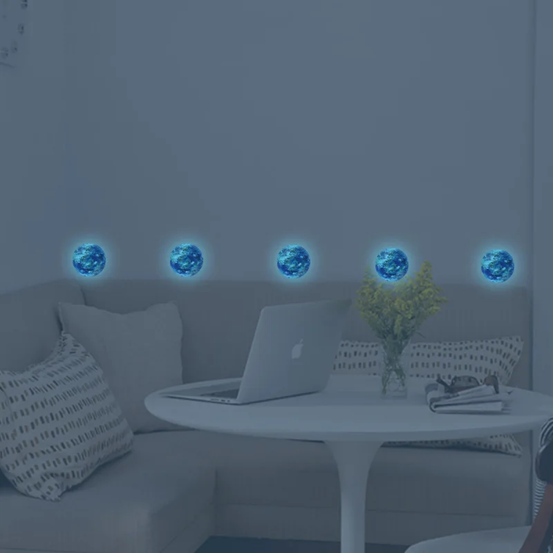 Синие светящиеся 3D наклейки на стену в виде земли детская комната гостиная