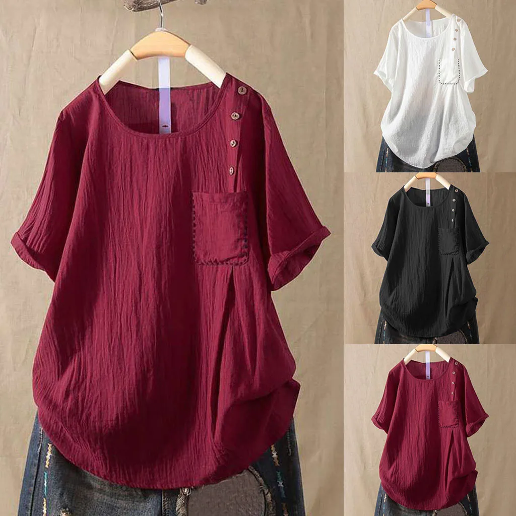 FREE OSTRICH Blouse Women Summer Short Sleeve Solid Button Top Plus Size Female Summer Ladies Casual Pocket T-Shirt
FREE OSTRICH Blouse Women Summer Short Sleeve Solid Button Top Plus Size Female Summer Ladies Casual Pocket T-Shirt
