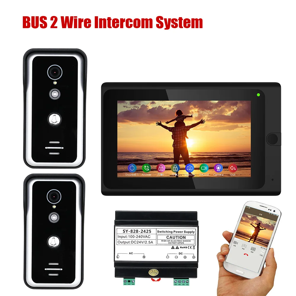 7 Inch Wired WIFI BUS 2 Wire Video Door Phone Intercom systems with HD 1000TVL Camera Night Vision,Support Remote APP unlocking
7 Inch Wired WIFI BUS 2 Wire Video Door Phone Intercom systems with HD 1000TVL Camera Night Vision,Support Remote APP unlocking