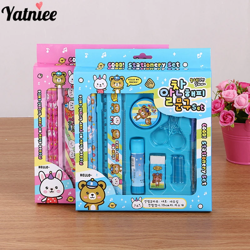 

Yatniee 10pcs/Set Stationery Children Gift Pencil Sharpener Eraser Glue Stick Ruler Ballpoint Pen Scissor School Supplies