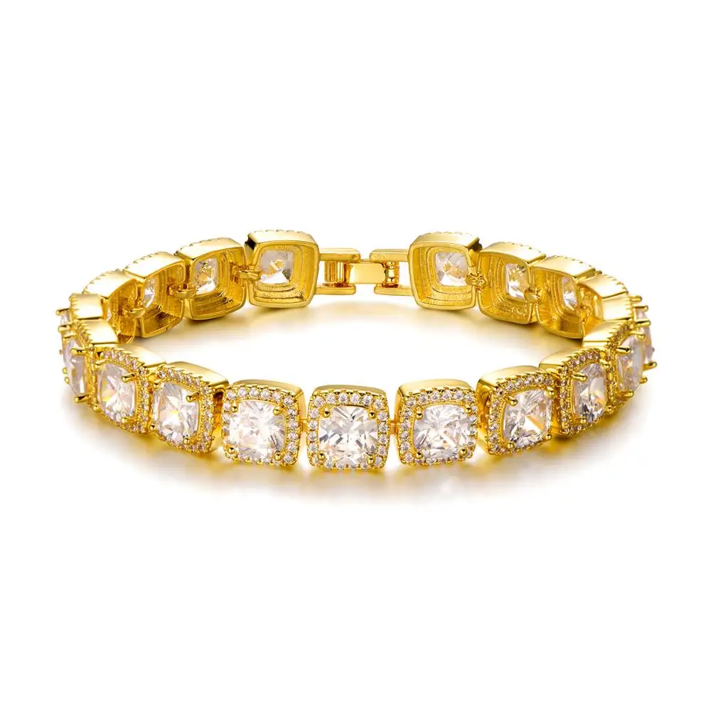 Хип-хоп AAA CZ камень 10 мм 1 ряд Bling Iced Out Кубический Цирконий Браслет Геометрическая
