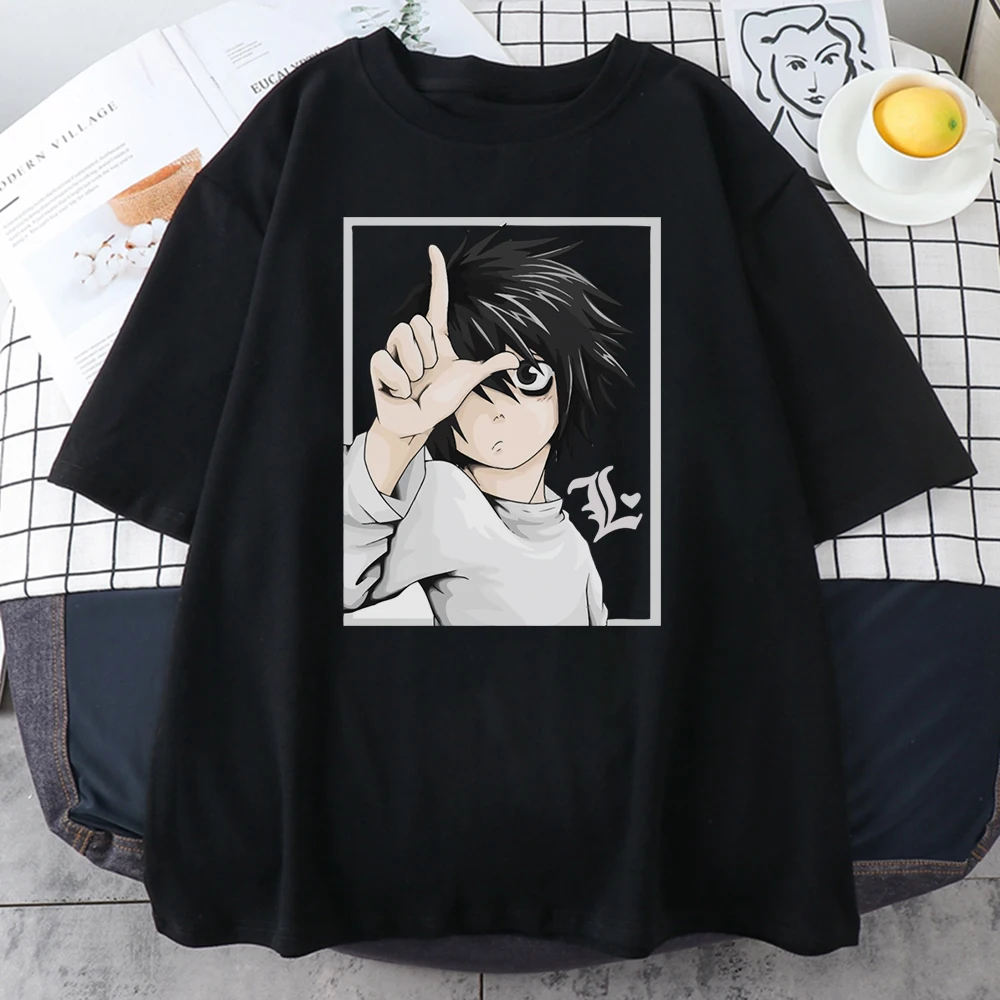 Мужские футболки с японским аниме Death Note Модные дышащие свободная Мягкая