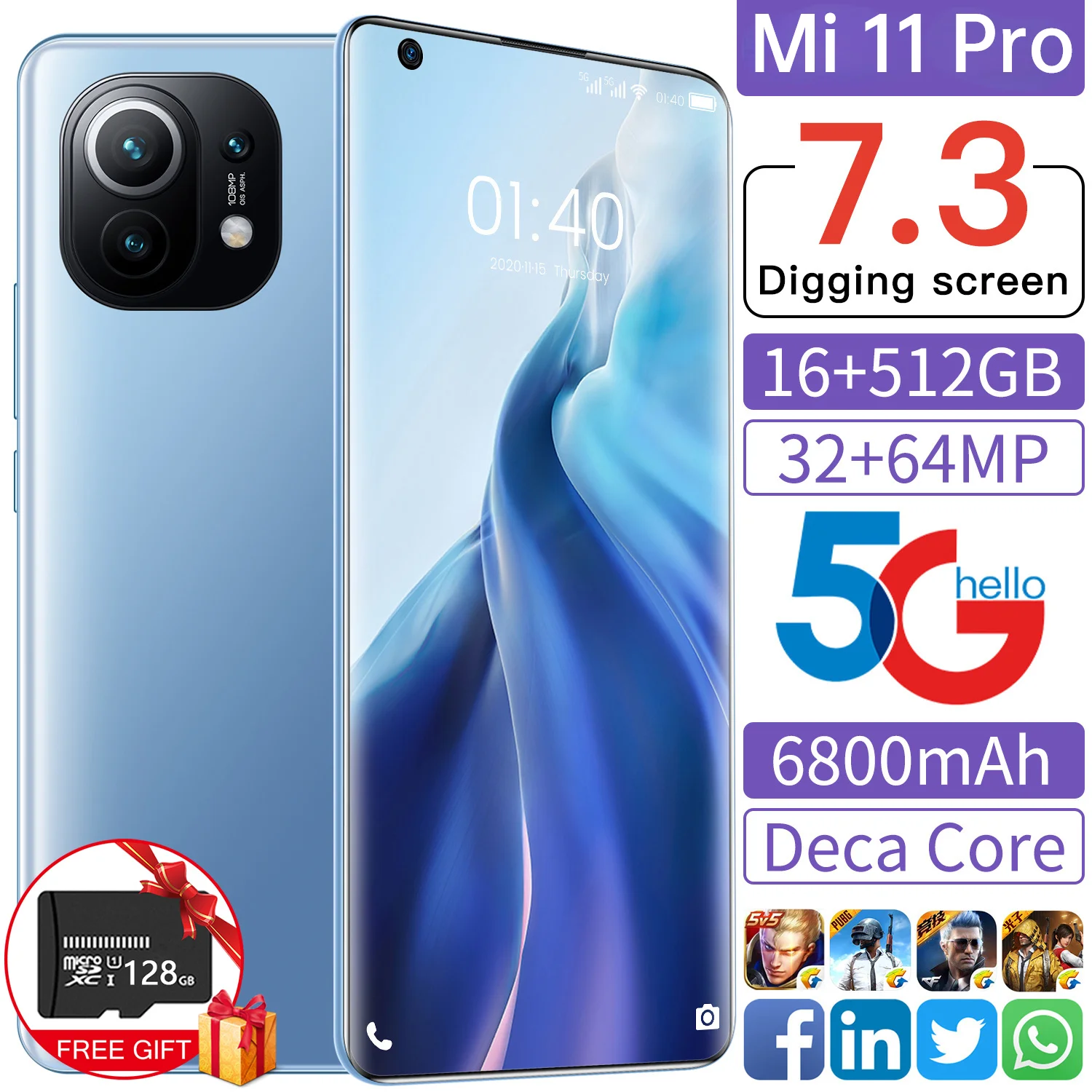 Global Version 7.3 Inch 5G Smartphone with 16GB+512GB Large Memory for Xiaomi Mi 11 Pro Cellphone Huawei Samsung Mobile Phone
Global Version 7.3 Inch 5G Smartphone with 16GB+512GB Large Memory for Xiaomi Mi 11 Pro Cellphone Huawei Samsung Mobile Phone