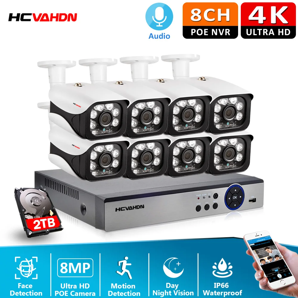 CCTV Security Camera System Ultra HD 4K H.265 8MP Outdoor Indoor Waterproof Bullet POE Camera security system Kits
CCTV Security Camera System Ultra HD 4K H.265 8MP Outdoor Indoor Waterproof Bullet POE Camera security system Kits