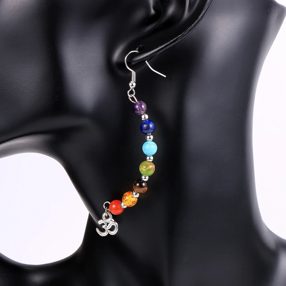 Women Natural Stone 7 Chakras Earring Dangling Pierced Earrings Hoops Long Yoga OM Wave Star Charm Reiki Prayer Hanging Jewelry 
Women Natural Stone 7 Chakras Earring Dangling Pierced Earrings Hoops Long Yoga OM Wave Star Charm Reiki Prayer Hanging Jewelry