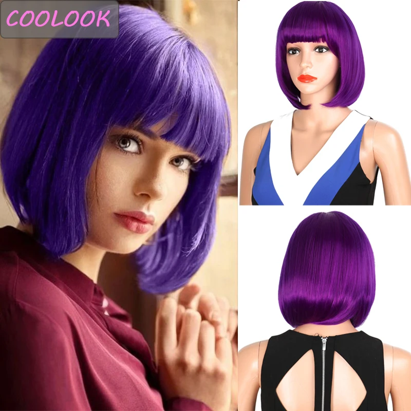Парик женский короткий, прямой, 12 дюймов, фиолетовый, стрижка Пикси, парик Лолиты с челкой, Синтетические прямые волосы 
Парик женский короткий, прямой, 12 дюймов, фиолетовый, стрижка Пикси, парик Лолиты с челкой, Синтетические прямые волосы