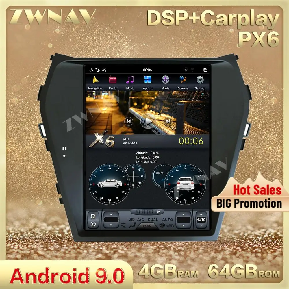 PX6 vertical screen Tesla style Android 9.0 Car Multimedia player For Hyundai IX45 Santa fe 2013-2018 Radio stereo GPS head unit
PX6 vertical screen Tesla style Android 9.0 Car Multimedia player For Hyundai IX45 Santa fe 2013-2018 Radio stereo GPS head unit