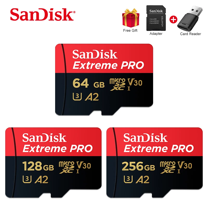 

SanDisk Extreme Pro TF 64GB 128GB microSDXC UHS-I Memory Card micro SD Card 32GB microSDHC TF 170MB/s Class10 U3 With SD Adapter