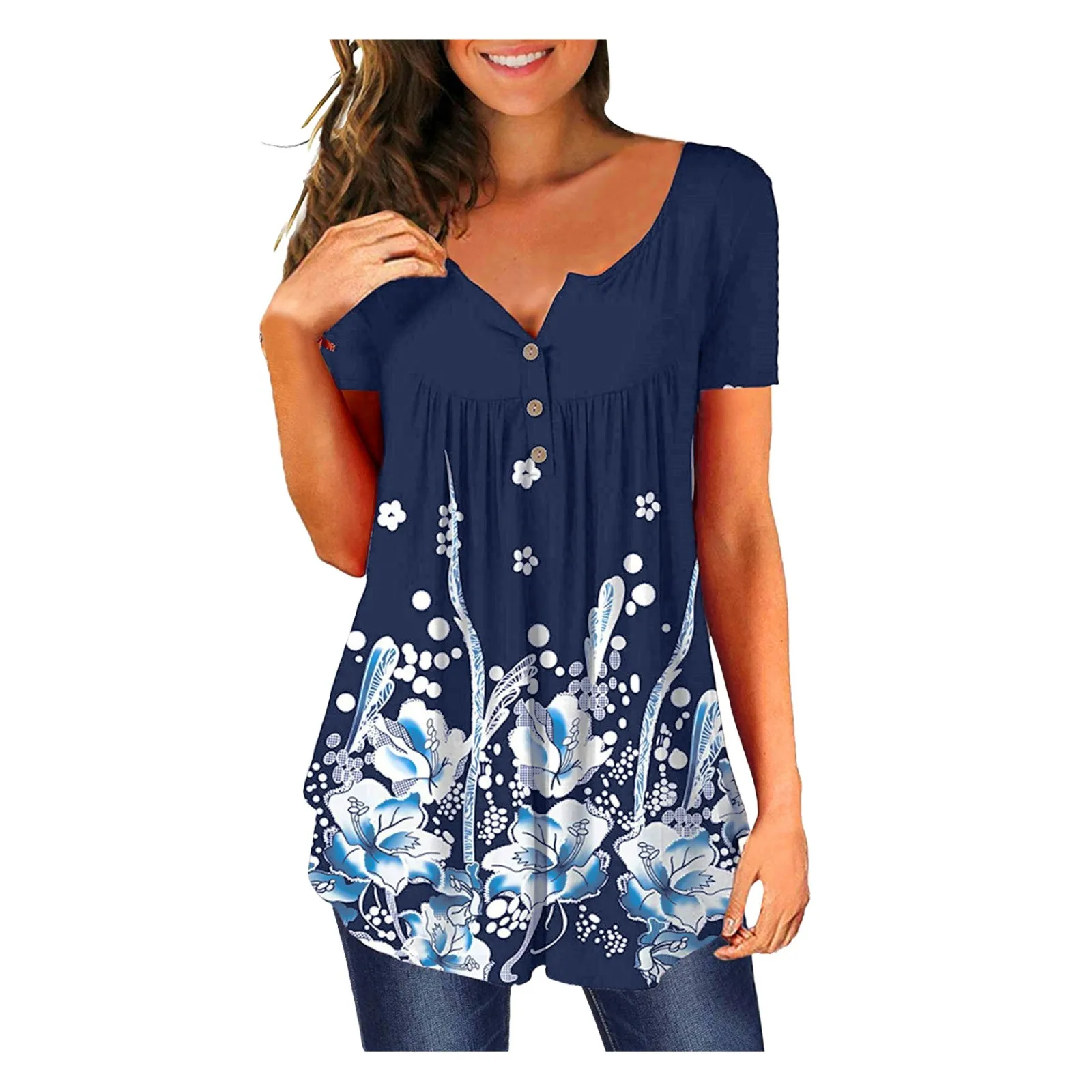 Womens V- Neck Floral Printed Tunic Tops Buttons Short Sleeve Loose Blouse Roupas Femininas Футболка Оверсайз Summer Clothes
Womens V- Neck Floral Printed Tunic Tops Buttons Short Sleeve Loose Blouse Roupas Femininas Футболка Оверсайз Summer Clothes