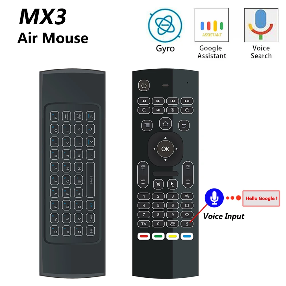 MX3 Голосовая подсветка Air Mouse T3 Google Smart Remote Control IR 2 4G RF Беспроводная клавиатура для