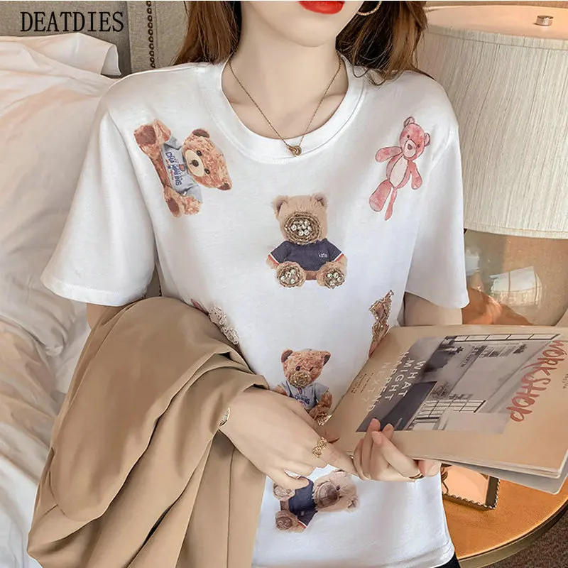 Beading Fashion Summer Short Sleeve Tshirt Soft O-Neck Tees T Shirt Women T Casual White Loose Solid Female T-Shirt Tops 2021
Beading Fashion Summer Short Sleeve Tshirt Soft O-Neck Tees T Shirt Women T Casual White Loose Solid Female T-Shirt Tops 2021