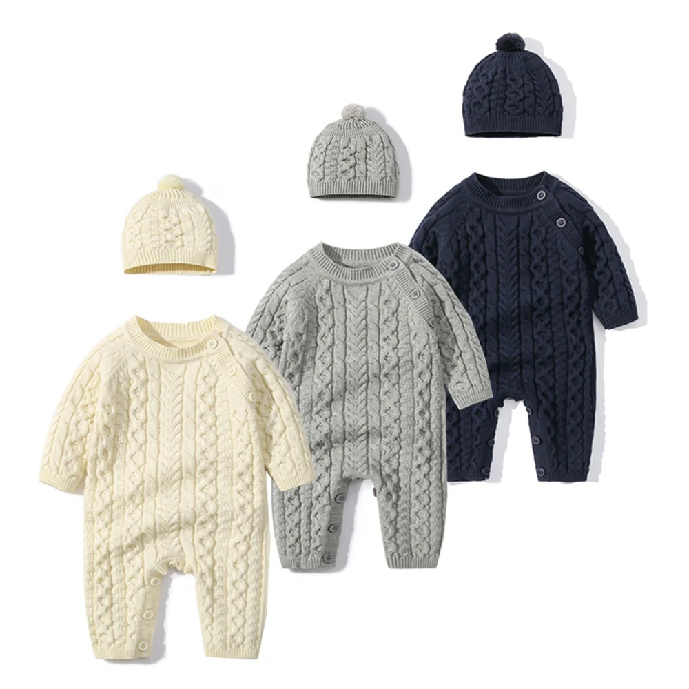 Babies Sweater Jumpsuits Winter Knitted 2Pcs Hat Romper Set Warm Infant Girl/Boy Rompers Solid Knitting Onesie For Newborn Baby 
Babies Sweater Jumpsuits Winter Knitted 2Pcs Hat Romper Set Warm Infant Girl/Boy Rompers Solid Knitting Onesie For Newborn Baby
