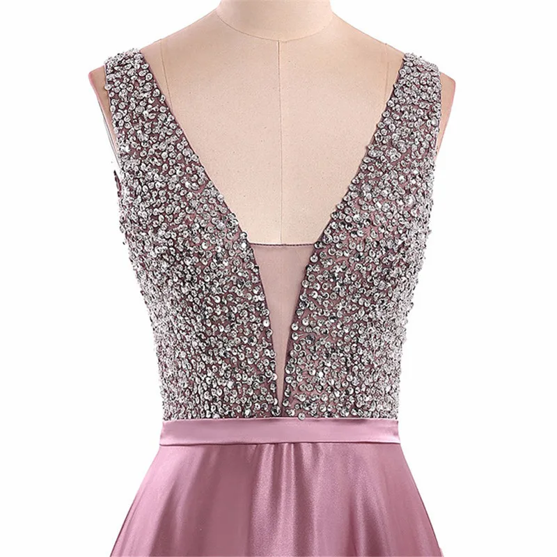 Popular Sparkle Beaded V-Neck Sleeveless Sequined Pink Real Picture Satin Evening Dresses
Popular Sparkle Beaded V-Neck Sleeveless Sequined Pink Real Picture Satin Evening Dresses