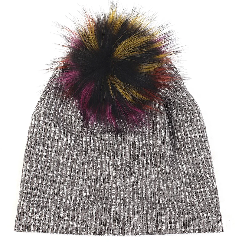 

Geebro Unisex Beanies Men Soft Skullies Knitted Hat Female Slouchy Winter Warm Elastic Bonnet With 15cm Faux Fur Pompom Caps
