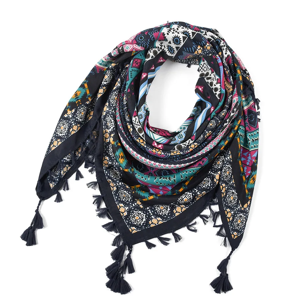 

Russian Style National Square Scarf For Women Fringed Blanket Shawl Retro Handkerchief Travel Scarves Ethnic Muffler Hijab Wraps